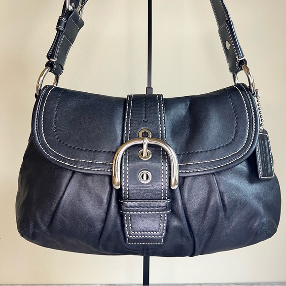 Coach Handbags - Coach Soho Flap Buckle Pleated Shoulder Hobo Bag - Black Leather